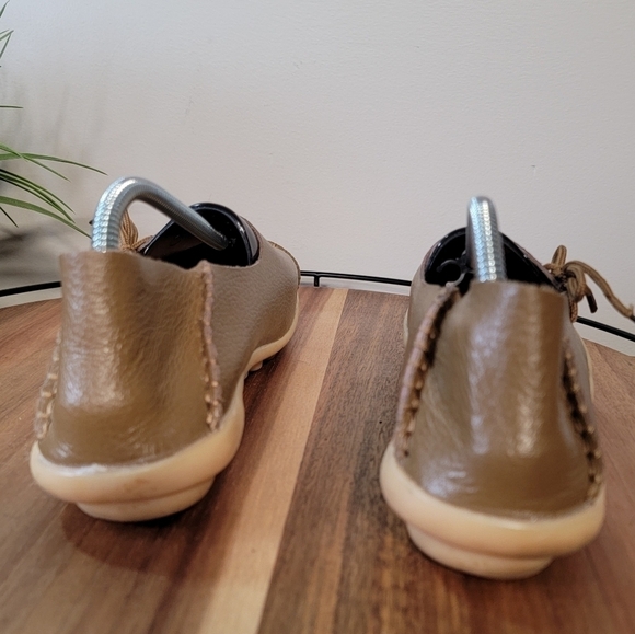 Socofy Soft Tan Leather Moccasins Rubber Bottoms Lace up Handmade Size 40 - Picture 5 of 14